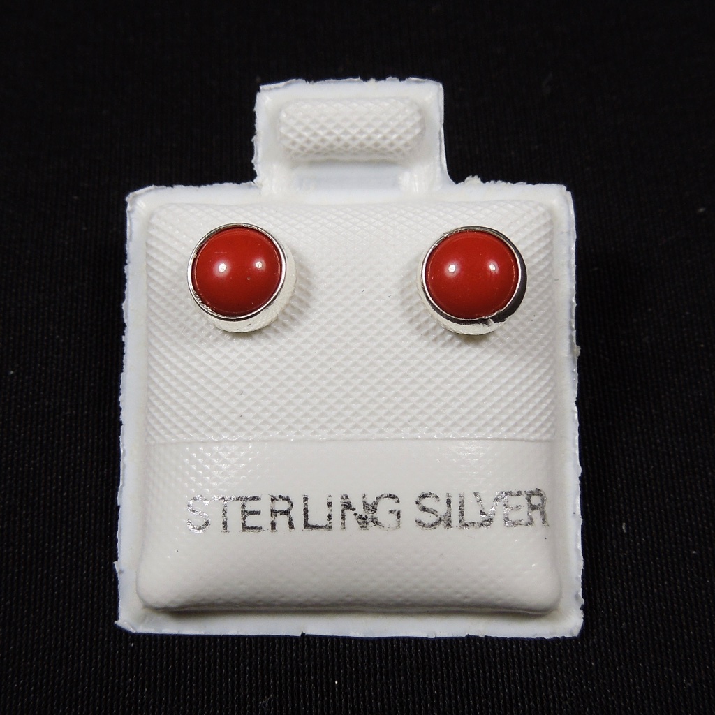 Genuine Red Coral Sterling Silver Stud Earrings